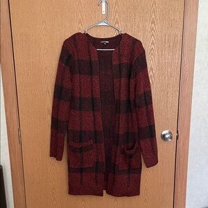 Fashion Nova Red and Black Plaid Cardigan